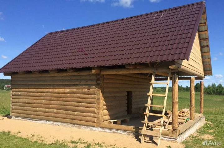 Сруб дома бани 6*6+3м открытая терасса