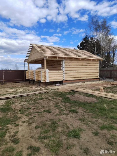 Сруб бани 6*6+2 м рубленая терасса
